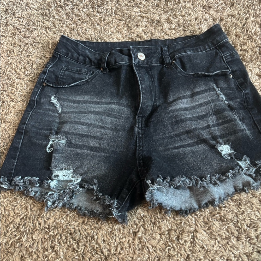 Distressed Black‎ Denim Shorts